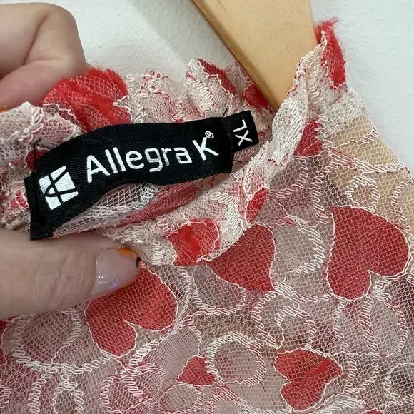 Fairy Heart Ruffle Mock Neck Sheer Mesh Lace Top Sz XL Cottage Prairie Romantic - Picture 8 of 12